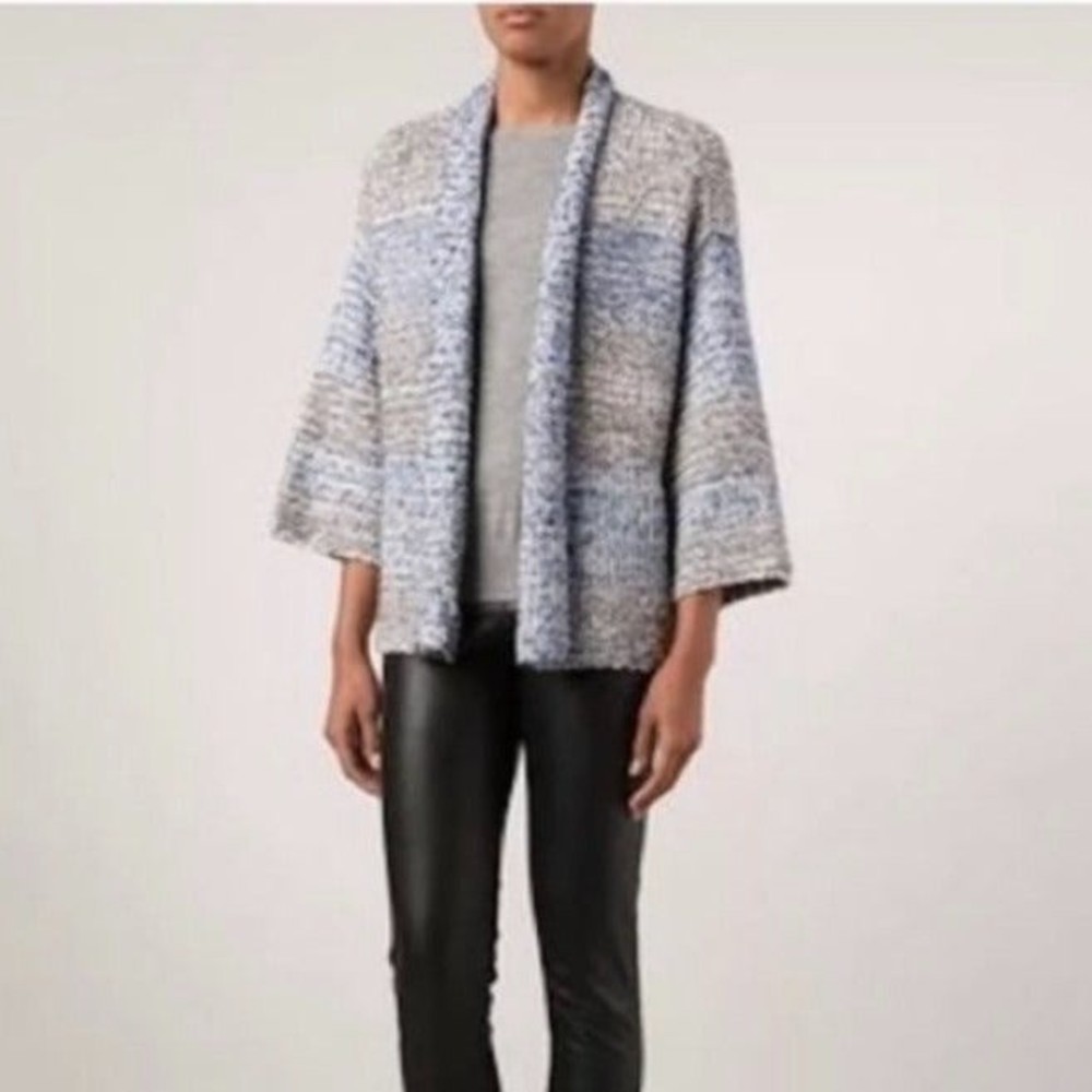 Vince Blue Grey Marled Cardigan Sweater Knit Open Front Wool Blend Striped XS/S